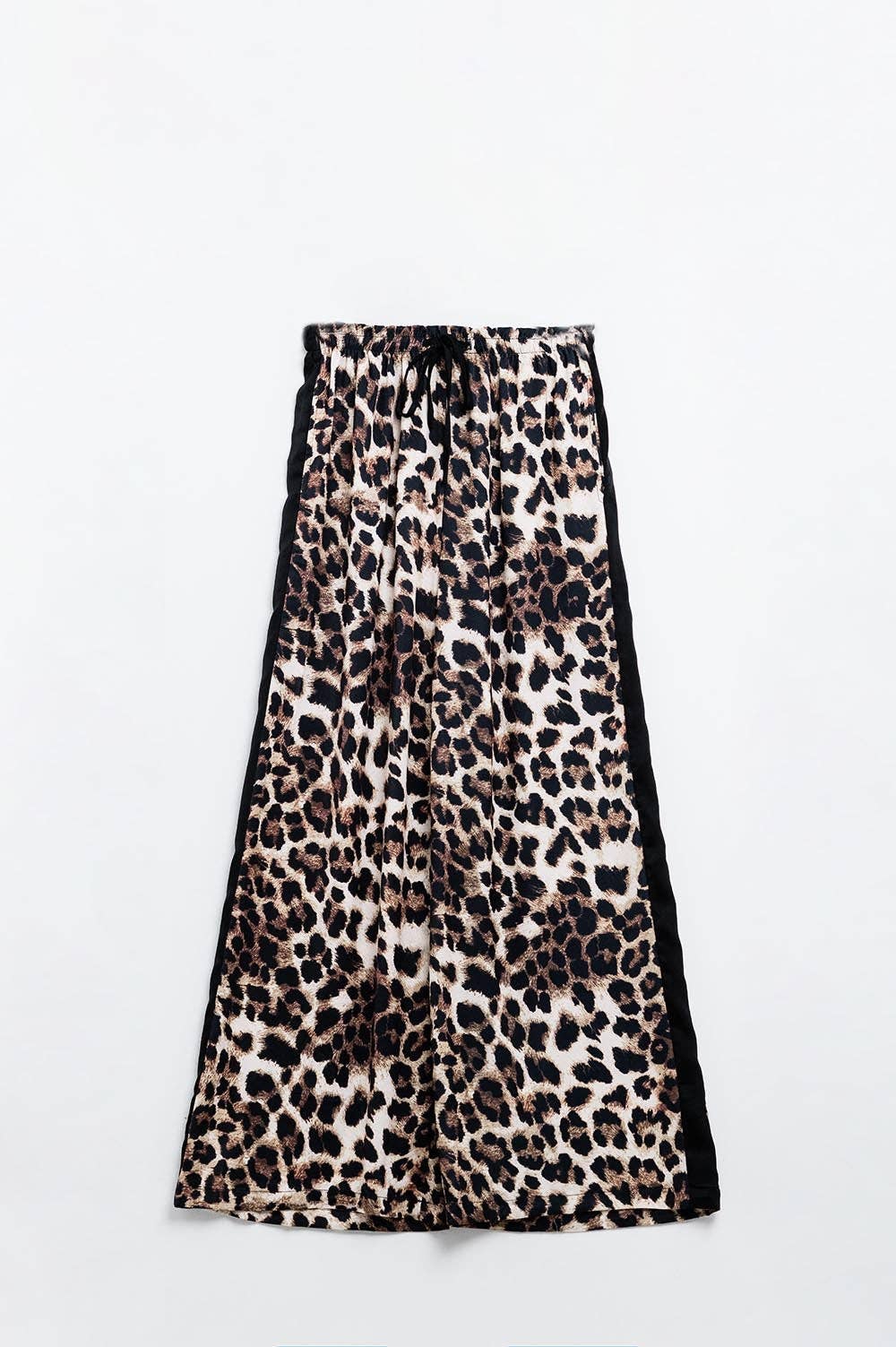 Weite Leopardenhose mit Satin-Seitenstreifen: Brown / Mittelgroße
