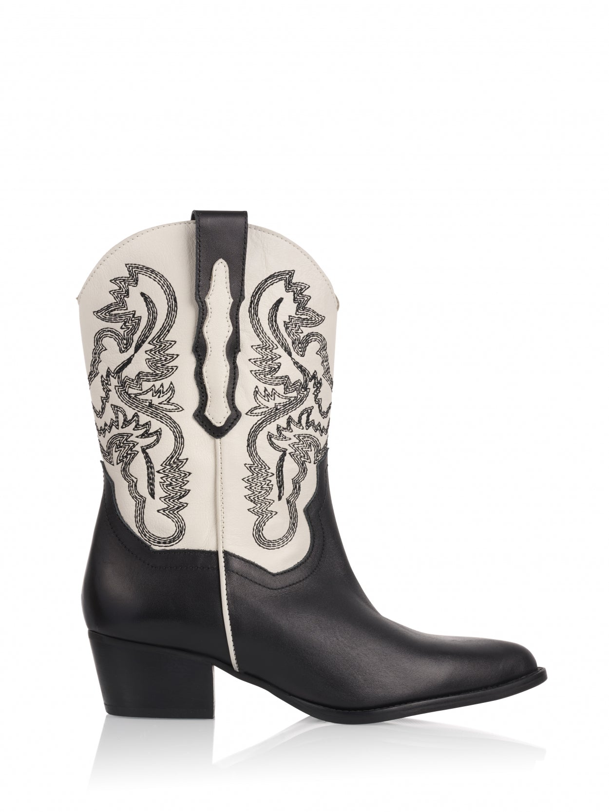 DWRS Western Black White Damen Weiss Schwarz Boots Leder "BRADY"
