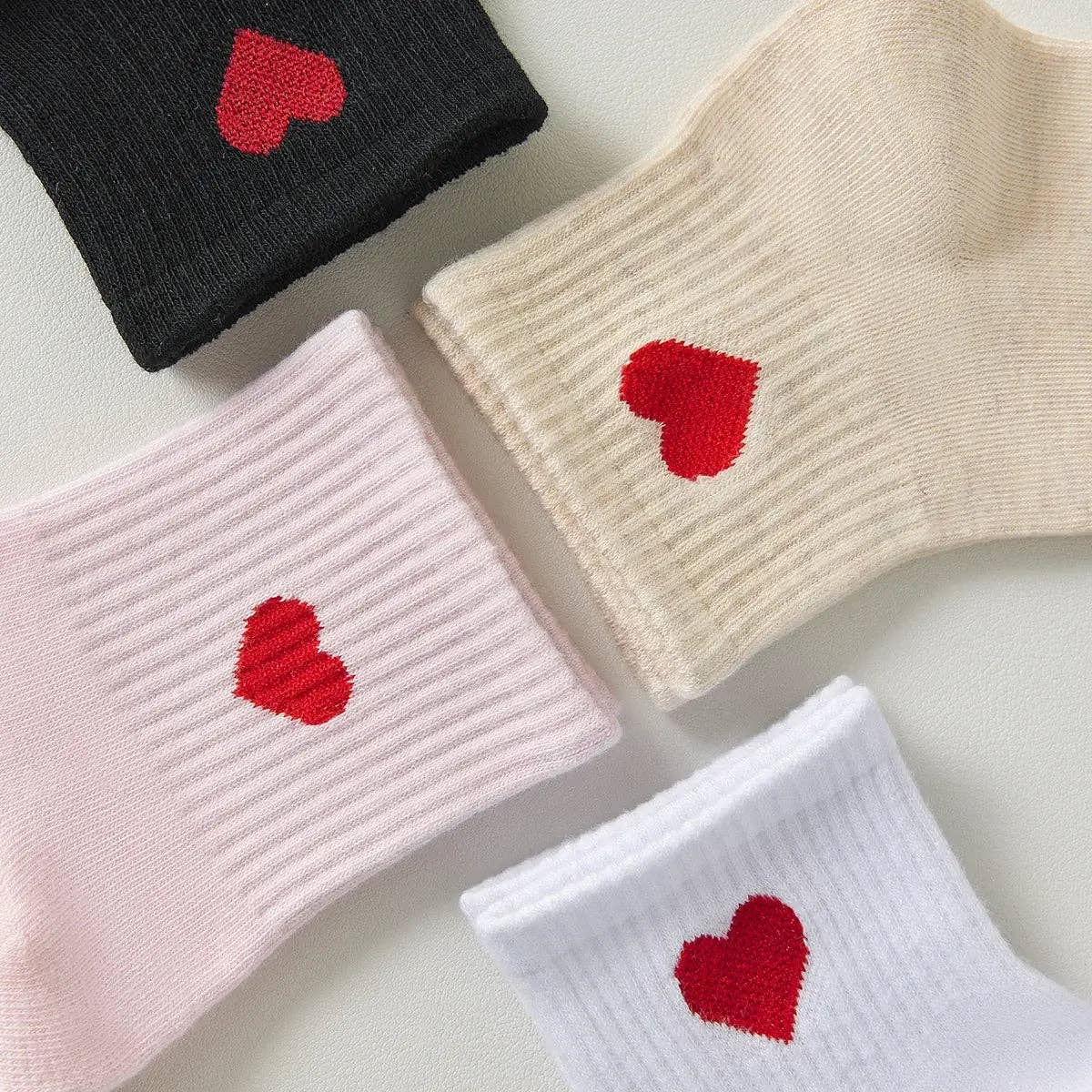 Damen Kniestrümpfe Herz Seite I 35-41: Blanc/Rouge / 35-41
