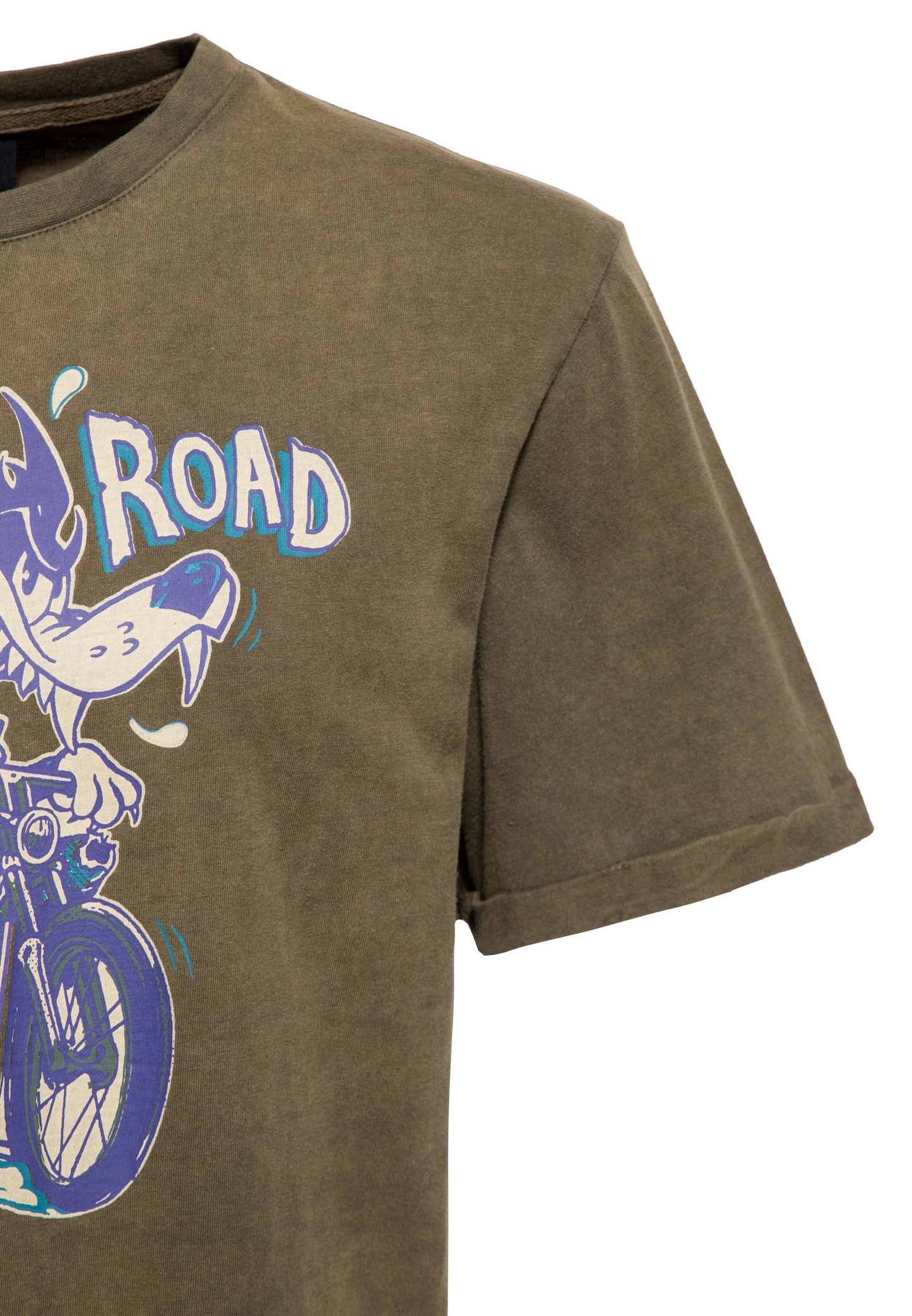 Acid-Washed T-Shirt «Split The Road» Oliv