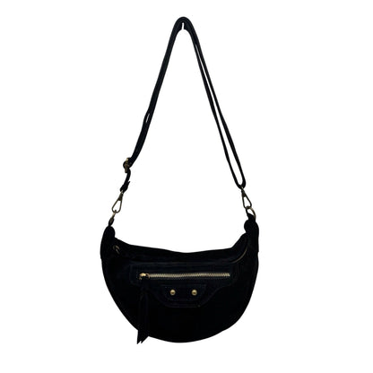 ROXANA Schultertasche aus Wildleder in Bananenform: KAMEL
