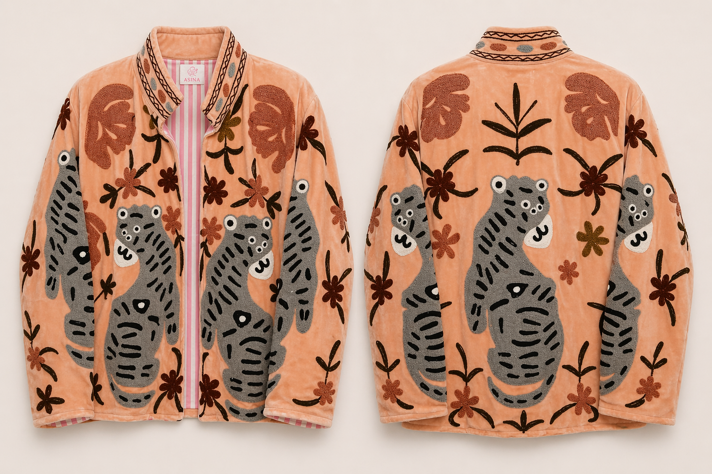 Samtjacke mit Suzani Bestickung Tiger
