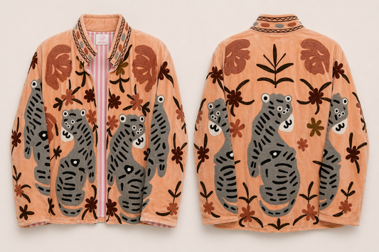 Samtjacke mit Suzani Bestickung Tiger