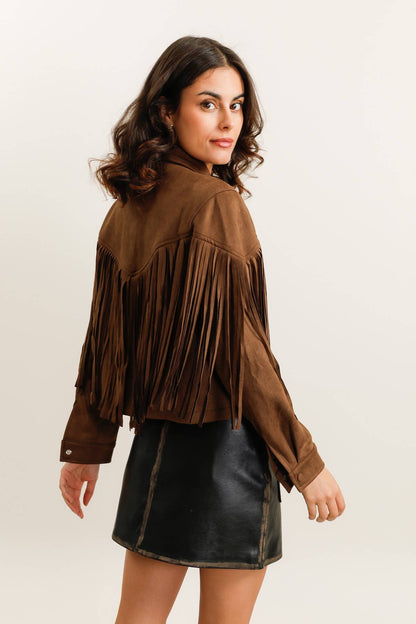 Damenjacke in Wildlederoptik mit Fransen im Western-Stil - 5956: Camel / 6 Pieces: 3S 2M 1L