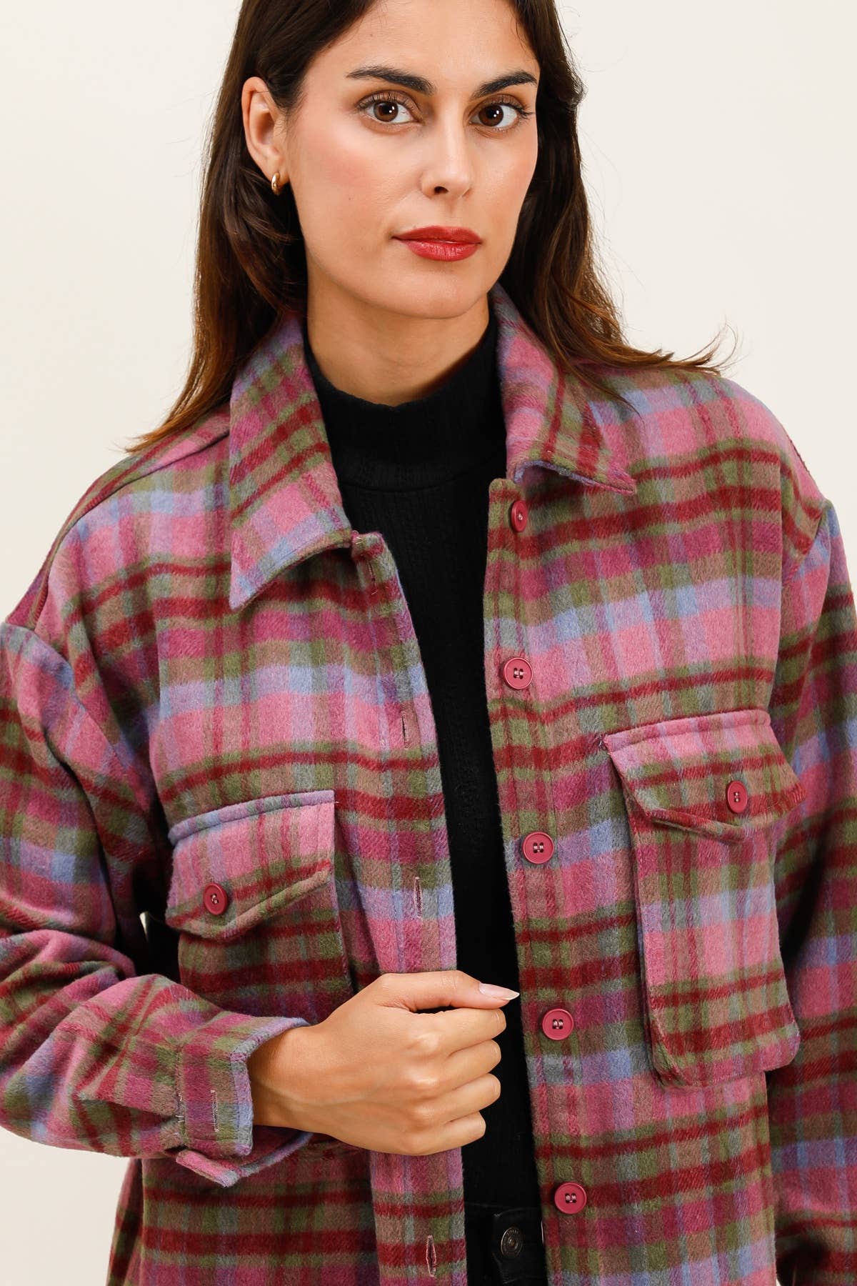 Karo Überhemd Fuchsia