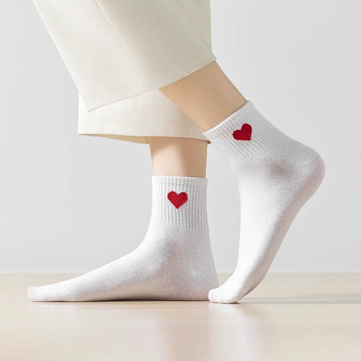 Damen Kniestrümpfe Herz Seite I 35-41: Blanc/Rouge / 35-41