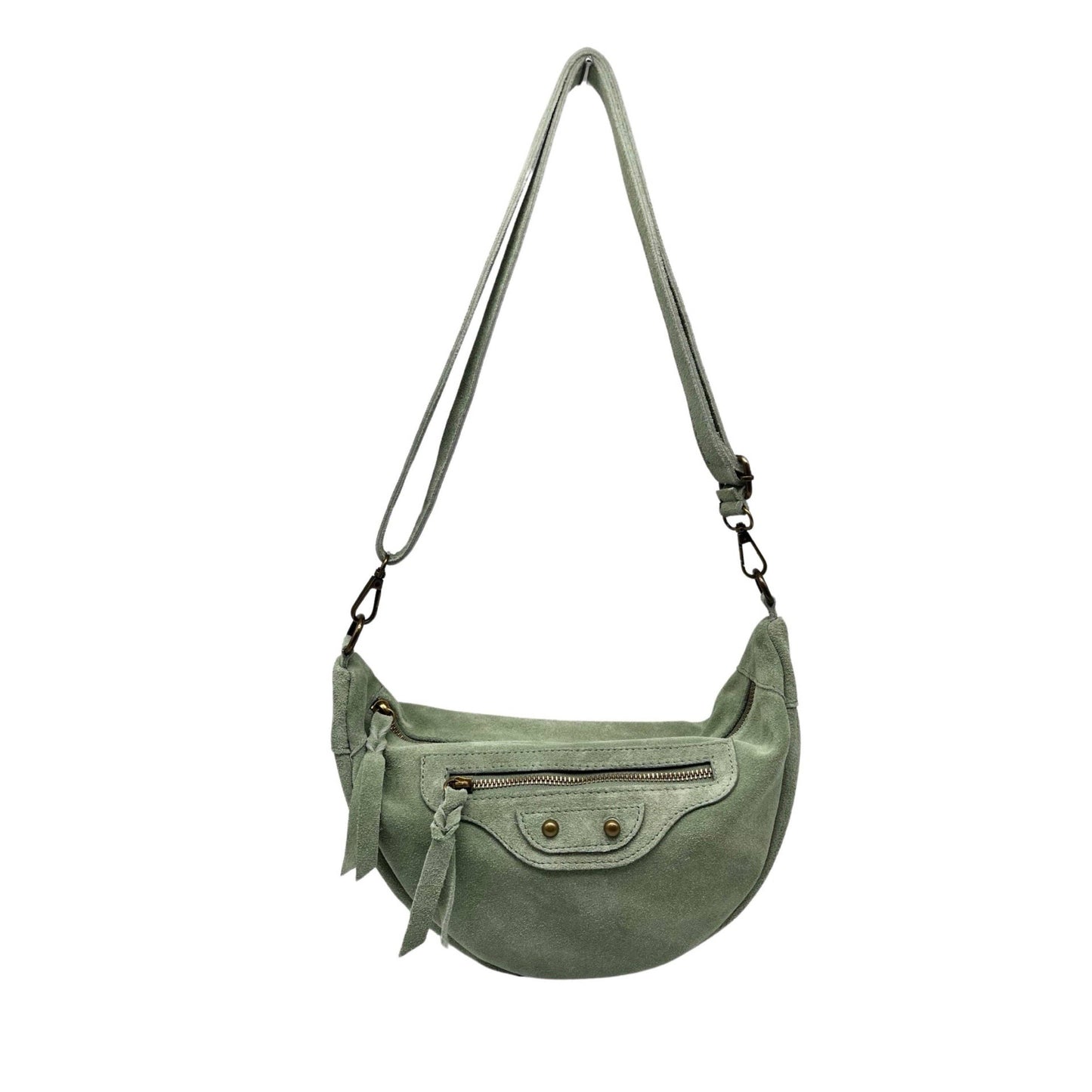 ROXANA Schultertasche aus Wildleder in Bananenform: KAMEL