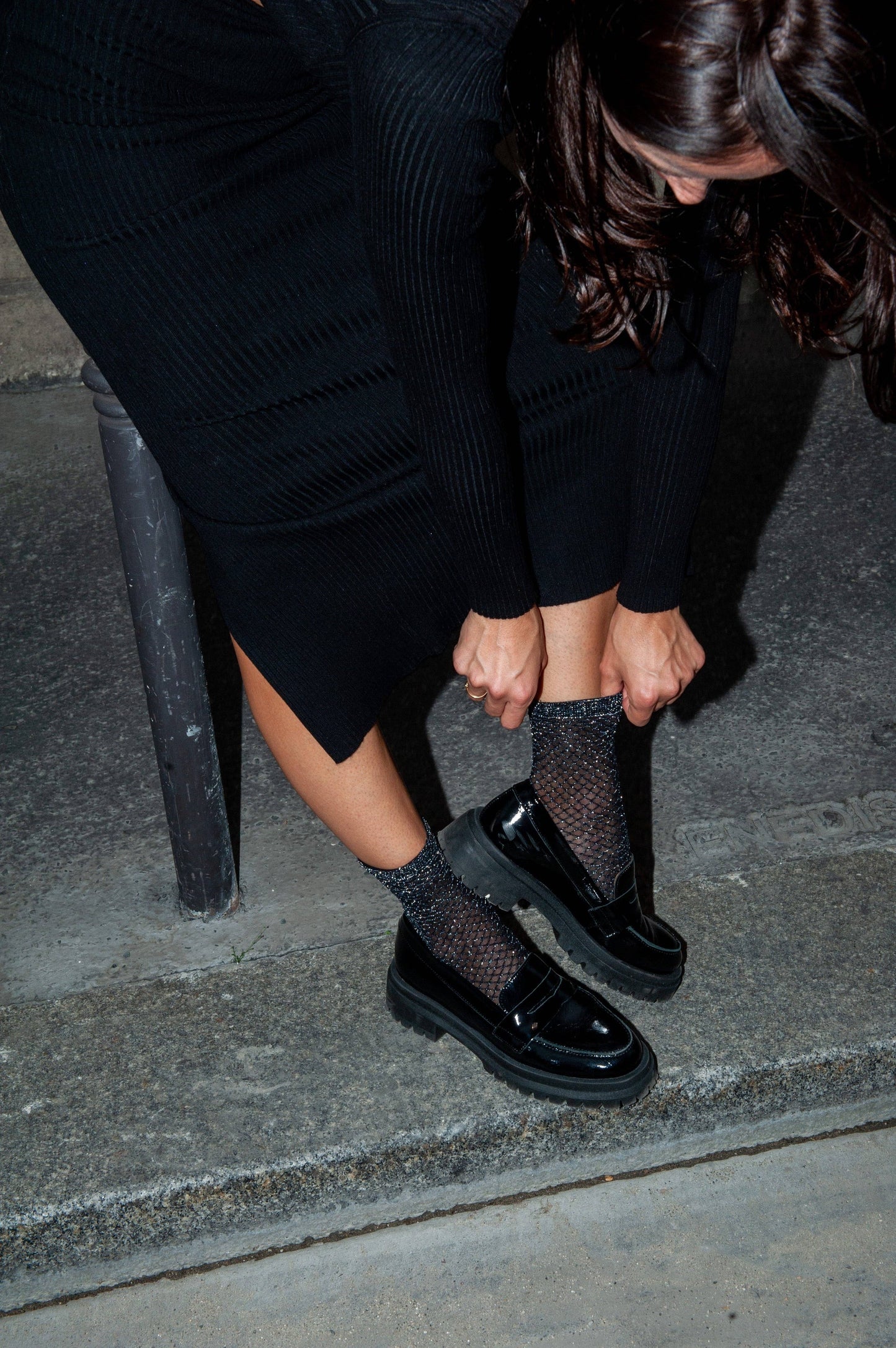 Lurex Netz Knöchelsocken schwarz