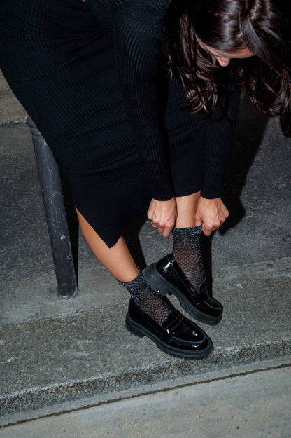 Lurex Netz Knöchelsocken schwarz