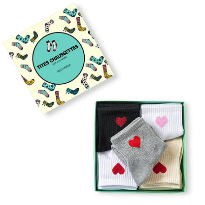 Damen Kniestrümpfe Herz Seite I 35-41: Blanc/Rouge / 35-41