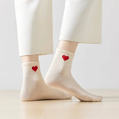 Damen Kniestrümpfe Herz Seite I 35-41: Blanc/Rouge / 35-41
