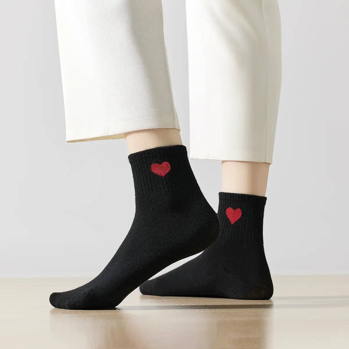 Damen Kniestrümpfe Herz Seite I 35-41: Blanc/Rouge / 35-41