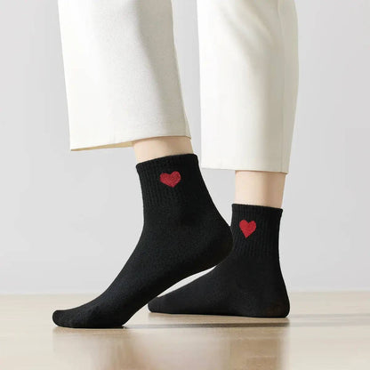 Damen Kniestrümpfe Herz Seite I 35-41: Blanc/Rouge / 35-41