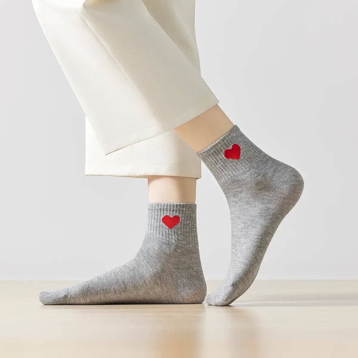 Damen Kniestrümpfe Herz Seite I 35-41: Blanc/Rouge / 35-41