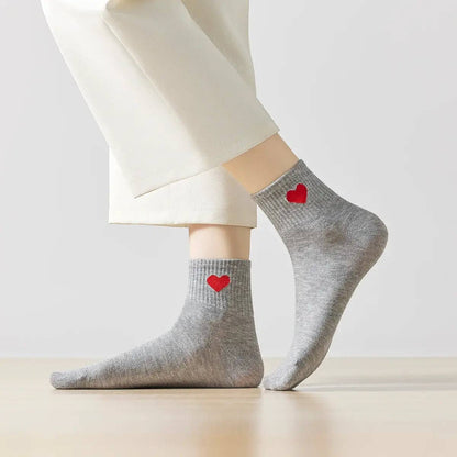 Damen Kniestrümpfe Herz Seite I 35-41: Blanc/Rouge / 35-41