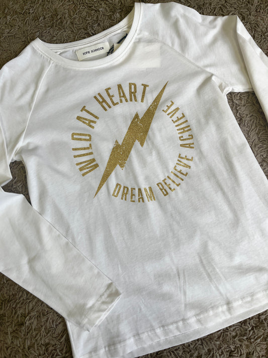 Sofie Schnoor Langarmshirt "Wild at Heart" – Weiß mit Goldprint