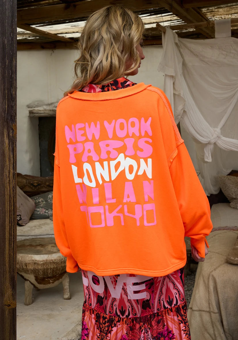 V-Neck City Heartface – neonorange