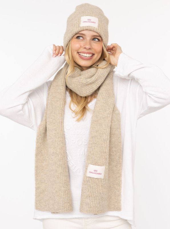 Zwillingsherz Schal Wolle Beige