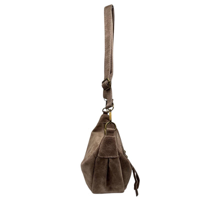 ROXANA Schultertasche aus Wildleder in Bananenform: BEIGE