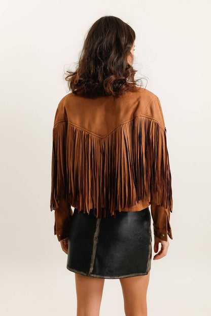 Damenjacke in Wildlederoptik mit Fransen im Western-Stil - 5956: Camel / 6 Pieces: 3S 2M 1L