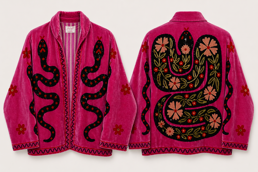 Samtjacke mit Suzani Bestrickung