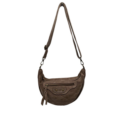 ROXANA Schultertasche aus Wildleder in Bananenform: KAMEL