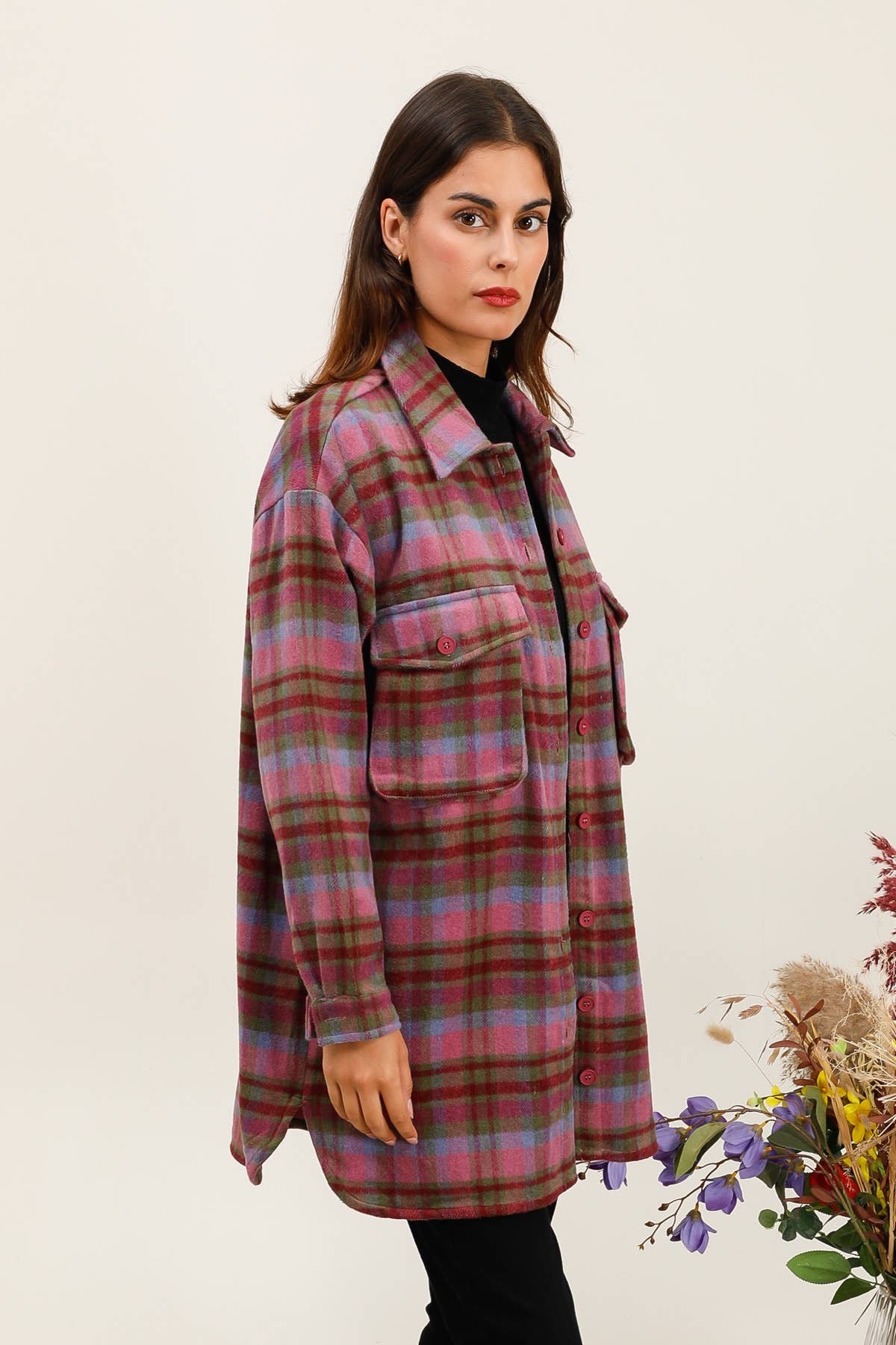 Karo Überhemd Fuchsia