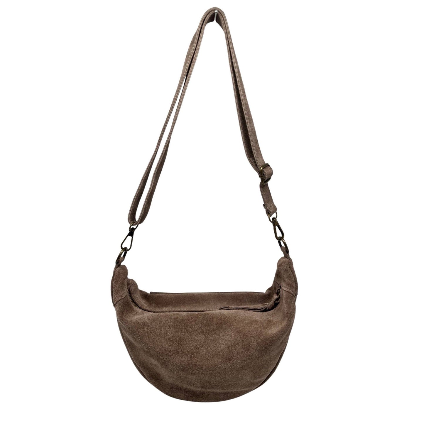 ROXANA Schultertasche aus Wildleder in Bananenform: BEIGE