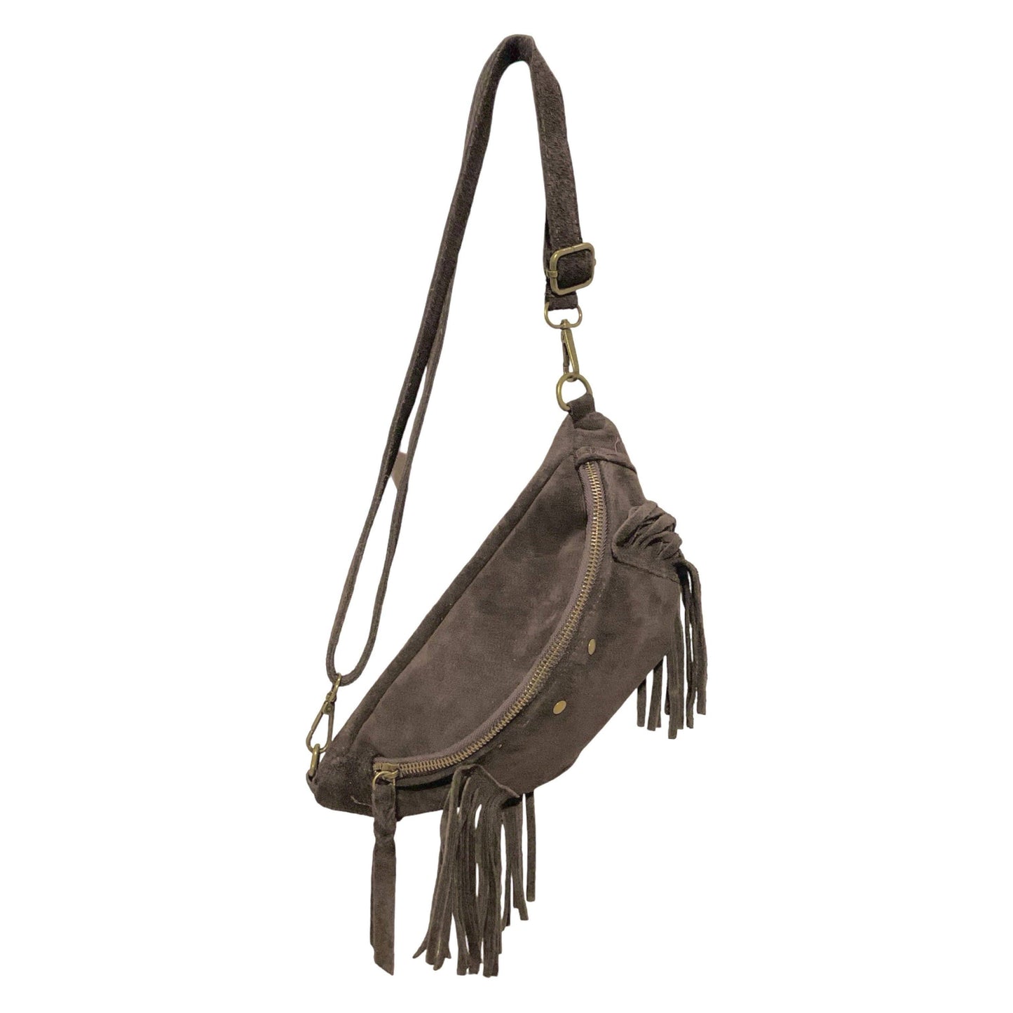 Esperanza Bauchtasche aus Wildleder mit Fransen: KAMEL