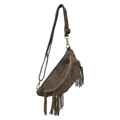 Esperanza Bauchtasche aus Wildleder mit Fransen: KAMEL
