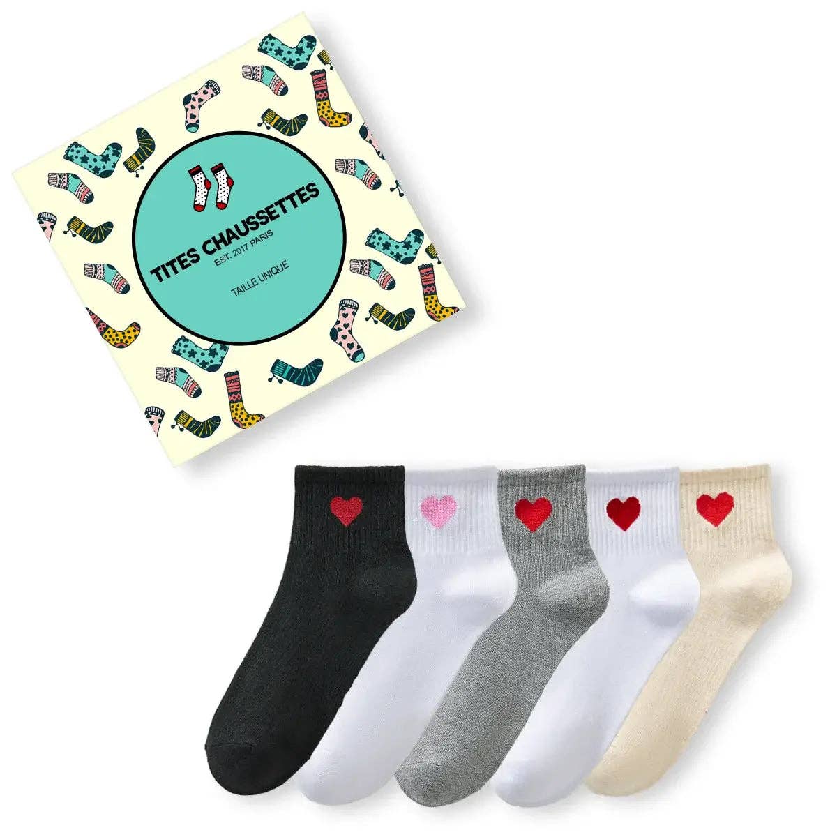 Damen Kniestrümpfe Herz Seite I 35-41: Blanc/Rouge / 35-41