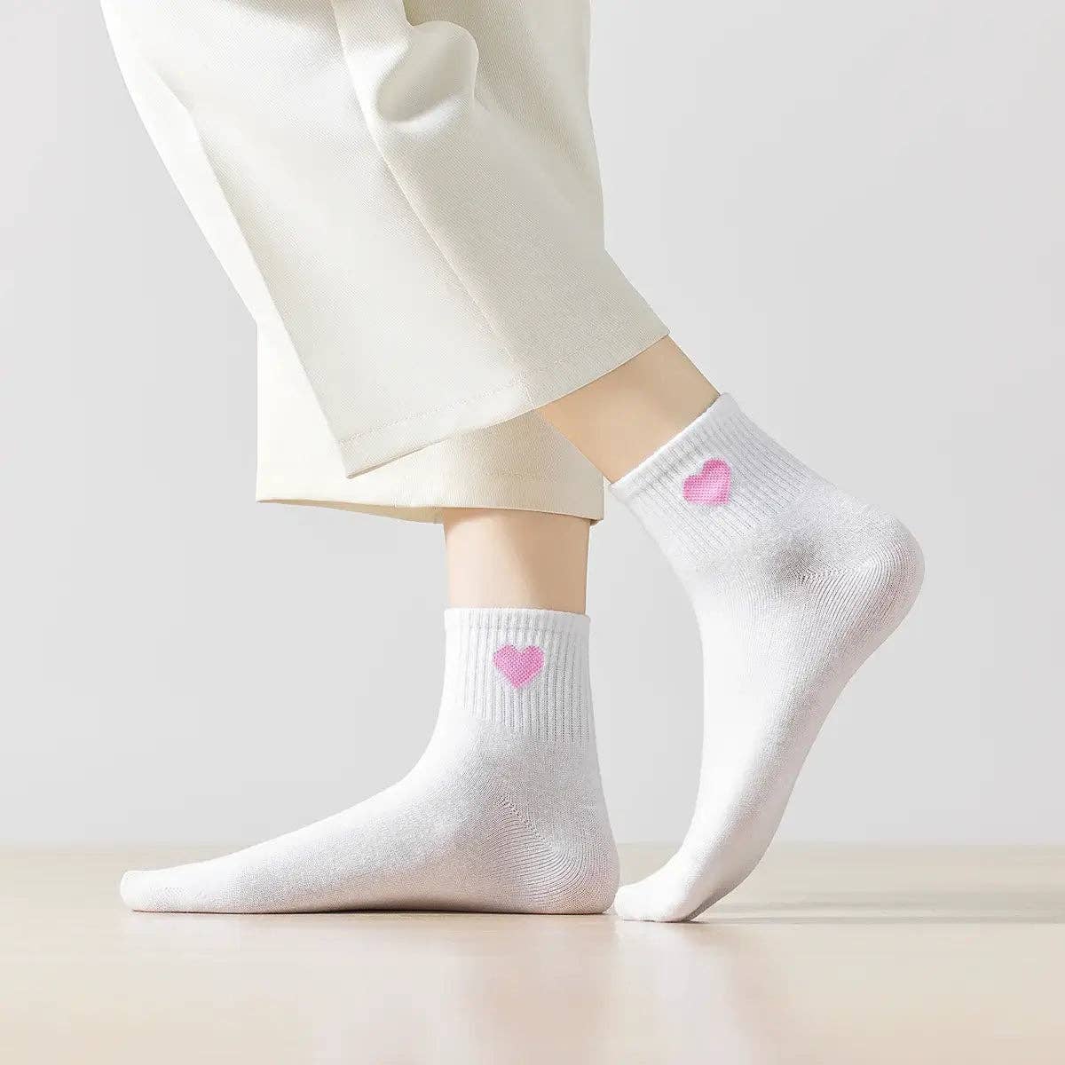Damen Kniestrümpfe Herz Seite I 35-41: Blanc/Rouge / 35-41
