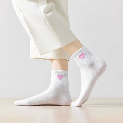 Damen Kniestrümpfe Herz Seite I 35-41: Blanc/Rouge / 35-41