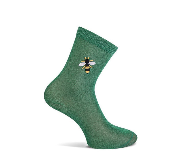 MarcMarcs Damen Socken Bienenmotiv Grün Metallic