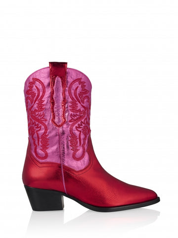 DWRS Western Metallic Damen Pink Red Boots Leder "Brady"