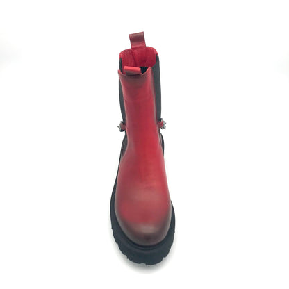 The Schuh Effekt Boots Stiefeletten Kette Chunky Rot